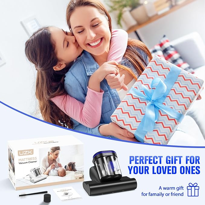 Mattress Vacuum with UV-C Light,16Kpa Bed Vacuum Cleaner for Sofa,Crib | 140°F High Heat, Ultrasonic, Double Dust Cup, Anti-Entanglement Roller, 5m Cord, 500W Motor, for Mattress, Couch, Pet Bed