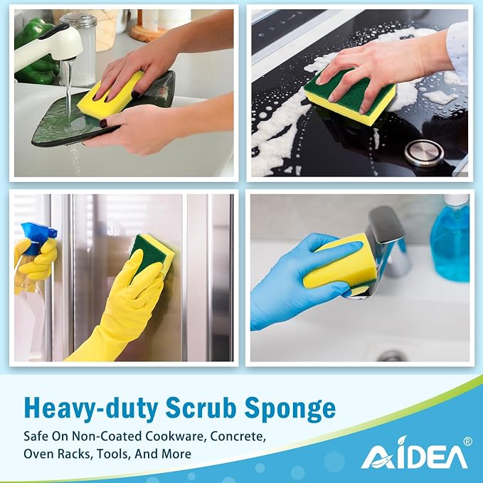 AIDEA Sponges Kitchen, 50-PK Heavy Duty Dish Sponge Kitchen, Scrub Sponges | Dish Sponges Stink-Free, Cleaning Dish Scrubber Sponges for Home & Restaurant, Bathroom, Bulk Sponges Best for Pots/ Pans