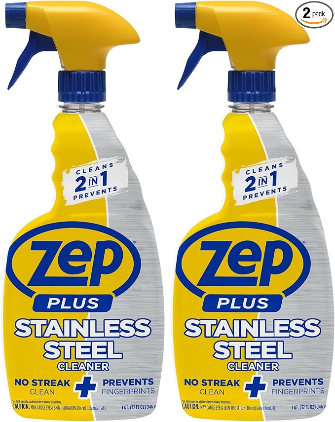 Zep Plus Stainless Steel Cleaner - 32 Fl OZ - R53512-2-in-1 benefits clean while preventing future fingerprints and smudges, (Pack of 2)