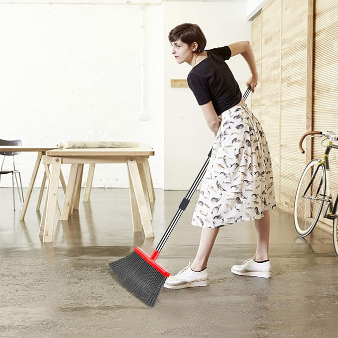 Upgrade Broom and Dustpan Set, Broom with Dustpan Combo Set, Large Size and with Long Handle, Upright,Ideal for Indoor Outdoor Garage Kitchen Room Office Lobby Use (Black&Red)