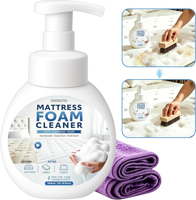 Mattress Stain Remover Spray – Enzyme Cleaner for Bed, Couch, & Upholstery | Upholstery cleaner for mattresses. Lifts yellow stains. No scrub. Safe for kids & pets. Brush & towel included(Lavender)