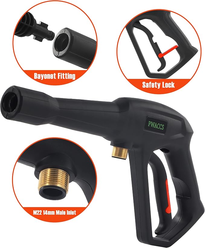 PWACCS Pressure Washer Gun Replacement with Extension Wand Kit, 2000 PSI | Power Washing Trigger Handle, 5 Spray Nozzles, Pressure Washer Parts, Compatible with Ryobi, Green Works & Karcher