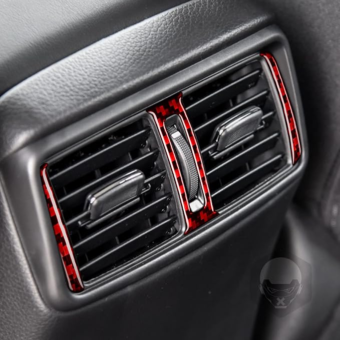 Red Real Carbon Fiber Trim for Nissan Rogue Accessories | for 2014-2020 / Rogue Sport 2017-2022 Rear Air Conditioner Central Outlet Vent Sticker Interior Thick Overlay Decal