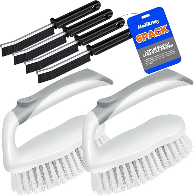 Holikme 6 Pack Cleaning Brush Scrub Brush Kitchen Brush for Floor,Grey | Scrub Brushes for Cleaning, Heavy-Duty Scrub Brush, Stiff Bristles Cleaning Brush for Kitchen Bathtub Floor and Wall