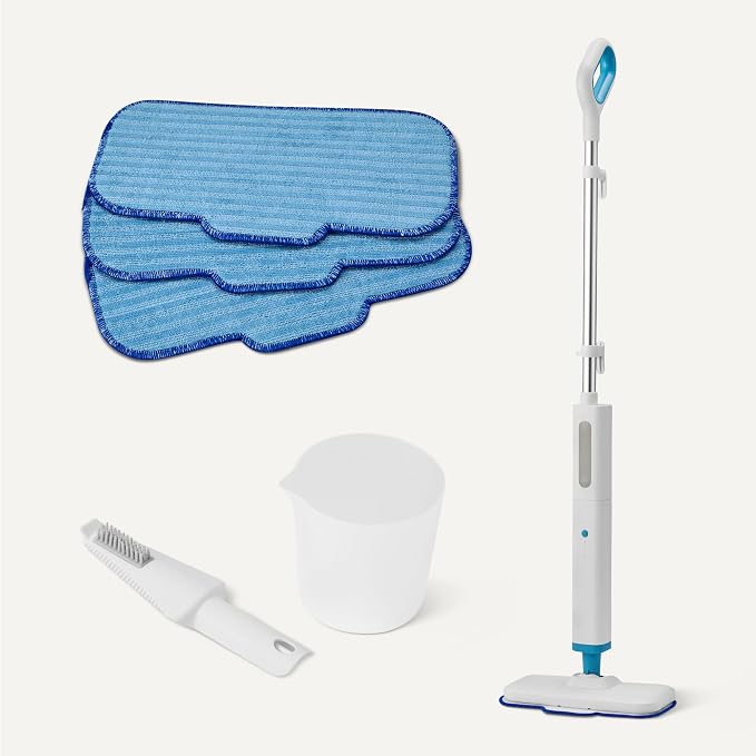 Amazon Basics Steam Mop for All Sealed Hard Floors, Heats Up in 30 Seconds, Chemical-Free Cleaning, 3 Washable Pads, 20-Foot Cord, White
