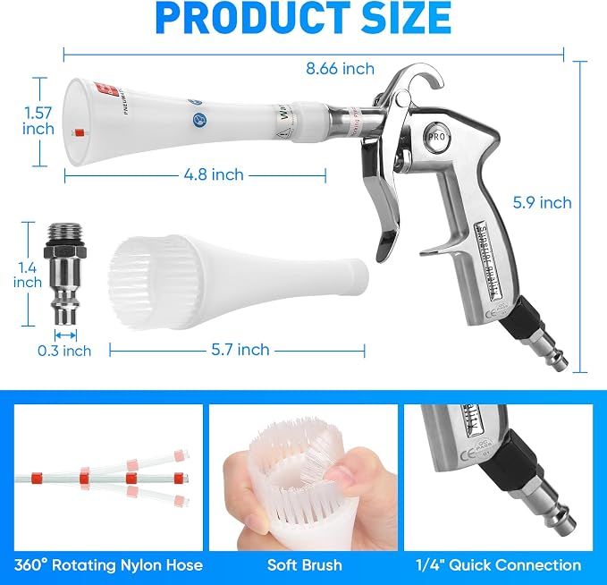 Aluminium Car Cleaning Gun with Tapered Nozzle, 6-9.2Bar with 2 Set Nozzle | Pressure Air Blower Blow Gun Producing Powerful Blast of Air for Cleaning Cars, Velvet, Furniture and Carpets