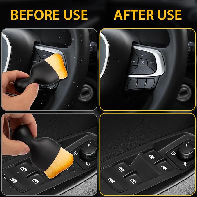 Amrules 2PCS Car Interior Detailing Brush, Auto Car Detailing Brush Dusting Brush, Soft Bristles Car Interior Cleaning Tool for Dashboard Interior, Exterior, Skylight, Leather, Dust Brush, Brown