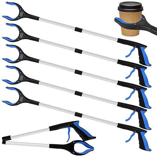Foldable Grabber Reacher Tool 32 Inch, 6-Pack Heavy Duty Trash Picker Upper | 360° Rotating Jaw with Magnetic Tip, Lightweight Arm Extension for Seniors, Post-Surgery Recovery, Commercial Cleanup