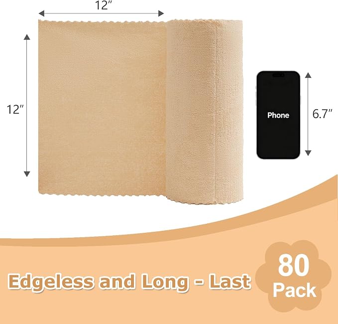 Jessy Home 80 Pack Microfiber Cleaning Cloth Roll Reusable Paper Towels 12"x12" Tear Away Cloth, Microfiber Towels for Cars, Wash Cloths, Lint Free Rags for House, Kitchen,Window,Cleaning Supplies