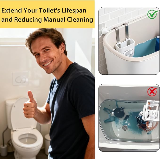 Toilet Tank Tablet Holder, Versatile Toilet Bowl Hanging Cleaner and Deodorizer Hanger, Prevents Flapper Jams & Residue, Extends Life of Drop-In Cleaner Tablets -2PCS