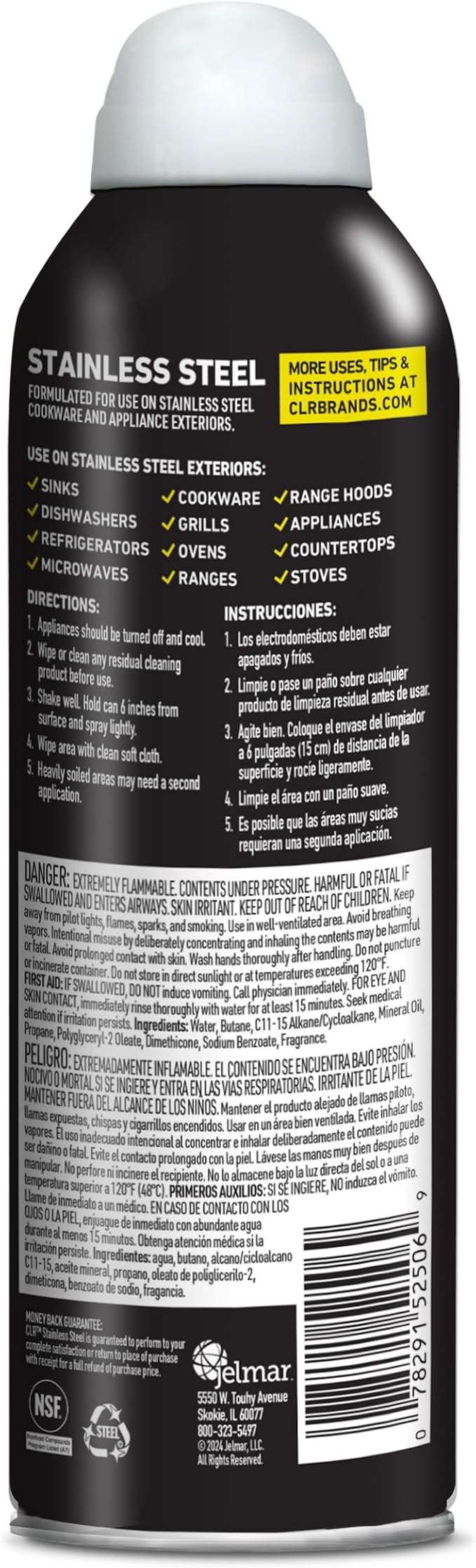 CLR Brands Spot Free Stainless Steel Cleaner - Removes Water Marks, Fingerprints and Residue from Refrigerators, Dishwashers, Ovens and More, Streak Free Shine - 12 Oz Spray Can (Pack of 1)