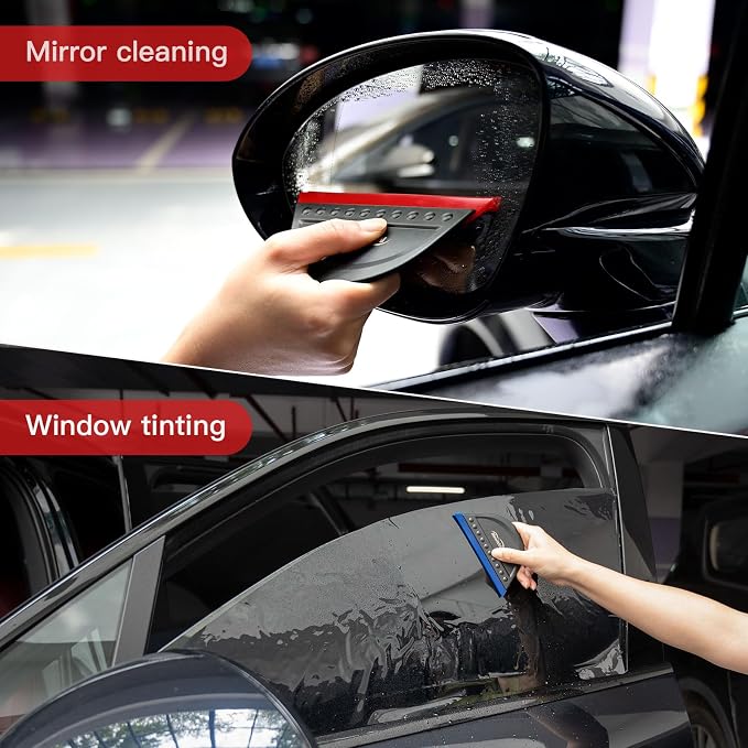 NEWISHTOOL Window Tint Squeegee Black Small Scraper for Vinyl PPF Tools | 3 PCS Different Hardness Channel Blade Mini Squeegee with Handle for Car Windshield Glass Mirror Cleaning Water Removal