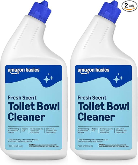Amazon Basics Toilet Bowl Cleaner with Cling Action Formula, Bleach, Fresh Scent, 24 Fl Oz, Pack of 2, Packaging May Vary