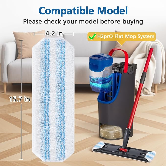 6 Pack H2prO Mop Pads Compatible with O Ceda H2PrO Flat Mop System | 100% Microfiber Mop Head Replacements, Washable and Reusable for H2prO Mop Refills, White