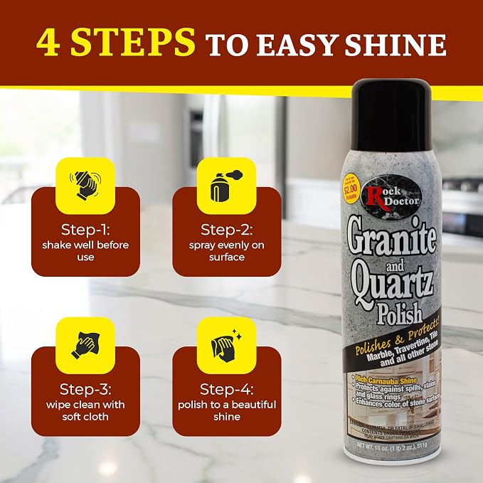 Rock Doctor Granite Polish Spray and Surface,18oz.Can Polish Tile, Marble, Kitchen Countertop, and Natural Stone Surfaces, Radiant Shine Pack of 6