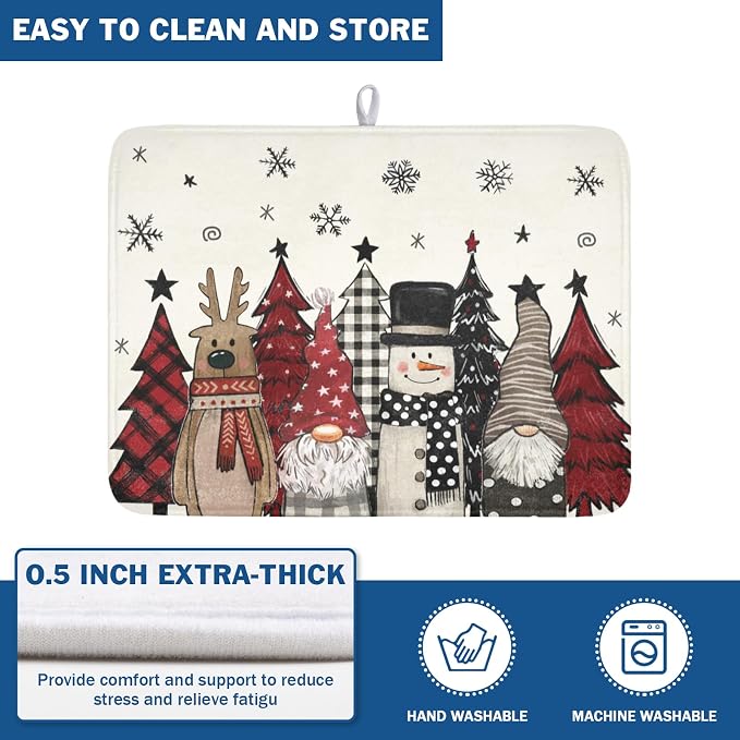Giwawa Winter Snowman Gnome Dish Drying Mat Xmas Tree Dishes Pad 18"x24" Microfiber Fast Dry Dish Drainer Rack Mats Kitchen Countertop Accessories