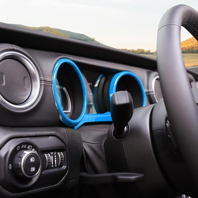 RT-TCZ for Jeep JL Dashboard Instrument Panel Gauges Trim Ring Cover for Jeep Wrangler JL JLU Gladiator JT 2018-2023 Light Blue Interior Accessories 3pcs