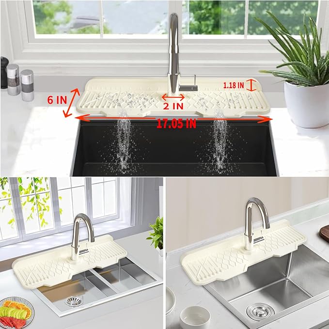 Silicone Sink Mat Splash Guard-17" x 6'' Sink Splash Guard,Kitchen Sink Accessories fit for Countertop, Bathroom,Farmhouse,RV by EBIGIC (Off-white)