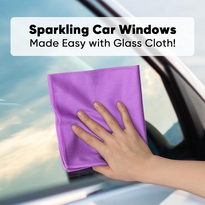 HOMEXCEL Microfiber Glass Cleaning Cloths 6 PK, Lint Free Streak Free, Reusable Microfiber Magic Cleaning Cloth for Windows, Glasses, Mirrors, Screens, Stainless Steel, and More Purple-14×16"