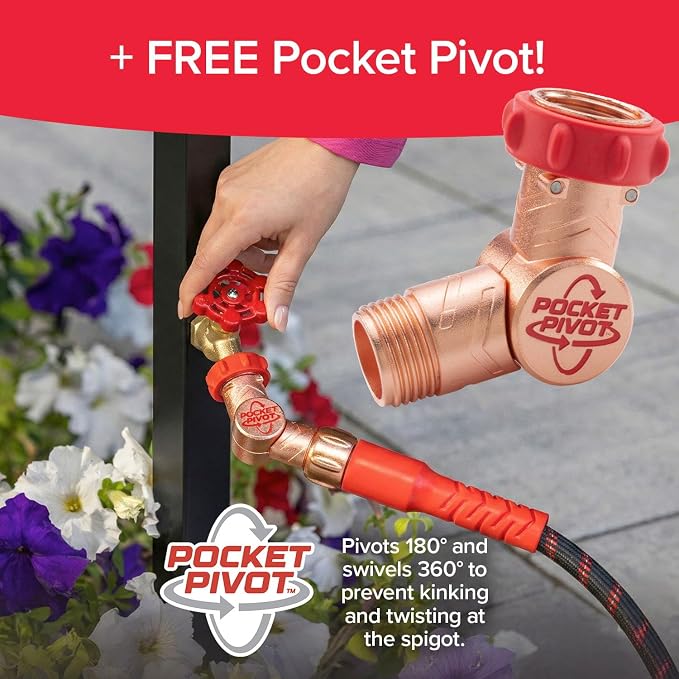 Pocket Hose Ballistic 25 FT Expandable Garden Hose, No-Kink, As Seen on TV | Anti-burst sleeve reinforced with bulletproof fiber, 360° swiveling pocket pivot connector, lightweight compact design