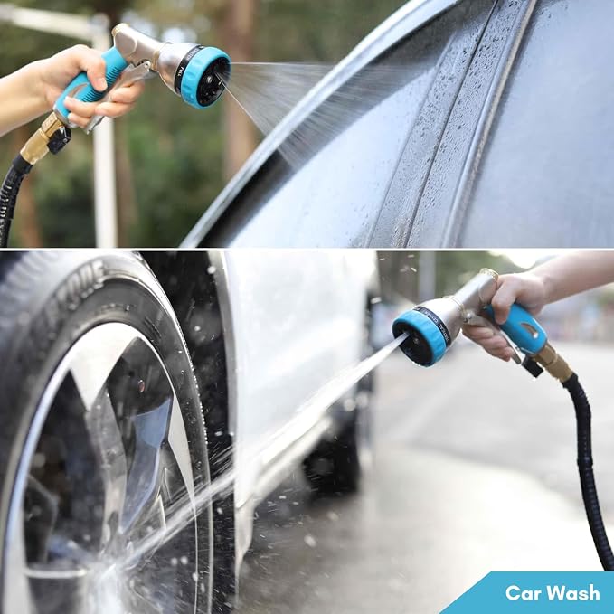 HOSUN 100% Metal Garden Hose Nozzle Sprayer with Ergonomic Handle, Blue | Heavy Duty, 8 Spray Patterns, Zinc Alloy Body, High Pressure, Non-Slip Grip, Squeeze latch, Watering Plant, Washing Car