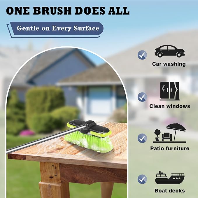 Car Wash Brush Head with Soft Bristle 8 ", 4 Pack Scrub Brush Attachment for Extension Pole, Outdoor Cleaning Tool for Window, Wall, Floor, Deck, Patio