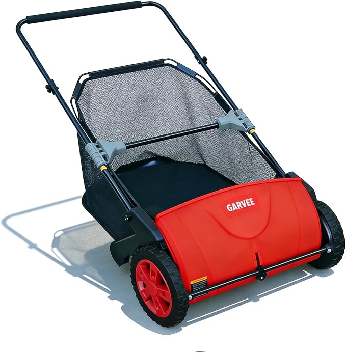 GarveeLife Manual Push Lawn Sweeper 21-Inch, Yard Leaf & Debris Collector with 3.5 Cu. Ft. Collection Bag, Adjustable Brush Height for Lawns & Driveways, Foldable Storage Design