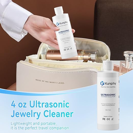 kunphy Jewelry Cleaner Solution -Ultrasonic Cleaner Solution for Gold, Silver, Platinum Diamonds and Non-Porous Precious & Semi-Precious Jewelry 4 oz(120ml) (Pack of 2)