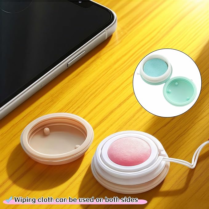 【2 Pack】 Phone Screen Cleaner Dust Plug, Portable Keychain Screen Cleaner for Glasses, Phone, Tablet, Lens - Reusable, Washable, Cute Design with Wrist Strap (Pink/Green) (Pink+Green)