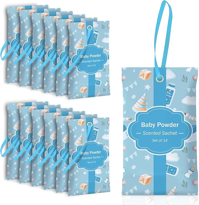 SCENTORINI Scented Sachets for Drawer and Closet, Baby Powder Scent 14 Pack | Long-Lasting Sachets Bags Gift Set, Closet Freshener Sachets, Wardrobe Freshener for Drawers, Closets, Handbags, Suitcases