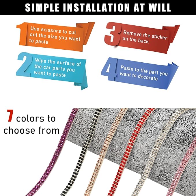 Bling Car Trim Self Adhesive, 16.4 Ft Rhinestone Auto Dashboard Line Molding Sticker Strips, DIY Bling Car Interior Decor Sticker for Women Girls, Vehicle Exterior Accessoreis (White)