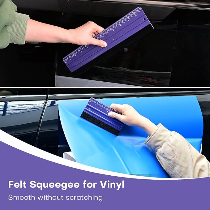NEWISHTOOL 2 PCS Felt Squeegee for Vinyl, Purple Ruler Scraper, Two-Length | Vinyl Wrapping and Measuring, Carbon Fiber Car Wrap Application Tool, Window Tint PPF Installation Wallpaper Smoothing Tools