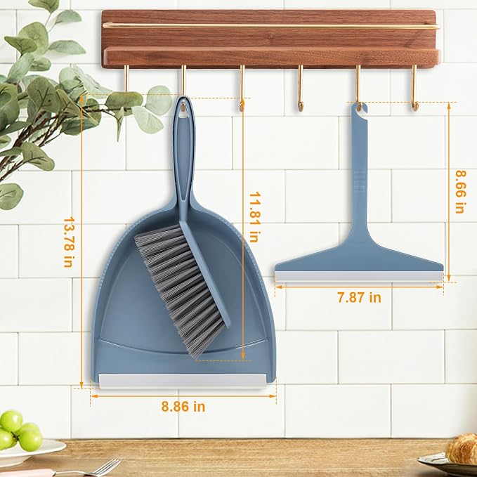 Hand Broom and Dustpan with Squeegee,Mini Dust Pan and Brush Set with a Scraper for Quick Cleanups,3-Piece Wall Mountable Cleaning Tools for Particles,Little Messes,Hair,Crumb