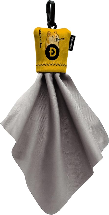 SPUDZ Classic Microfiber Lens Cleaner – Clip-On Pouch, Washable – for Binoculars, Scopes, Glasses, Screens | Classic | Doge Coin, 6 x 6 Inch