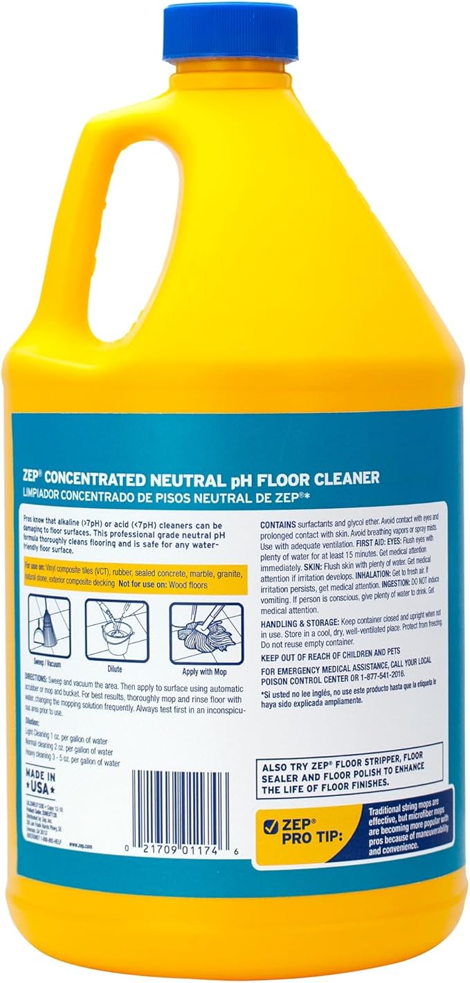 Zep Neutral PH Industrial Floor Cleaner - 1 Gallon - ZUNEUT128 - Concentrated Pro Trusted All-Purpose Floor Cleaner (Pack of 2)