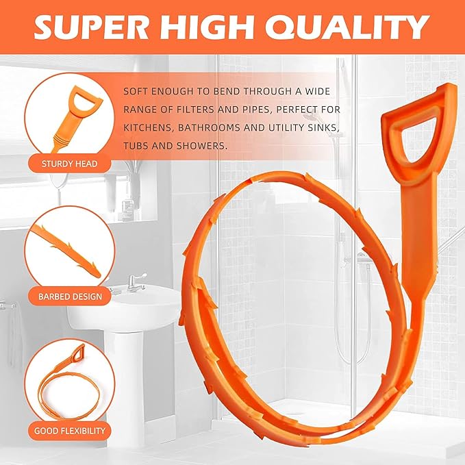 5 Pack 25inch Drain clog remover, Snake Drain Cleaner Hair Clog Remover tool, Shower kitchen sinks and bathtubs, sink snake, hair toilets sewer pipe cleaning tools.