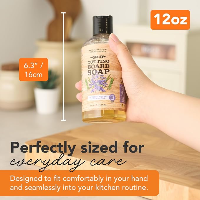 CLARK'S Cutting Board Organic Soap - Enriched with Lavender & Rosemary Oils - Cleaner for Butcher Block, Countertop and Utensils - Cleans and Restores Wood - Use Before Food Grade Mineral Oil