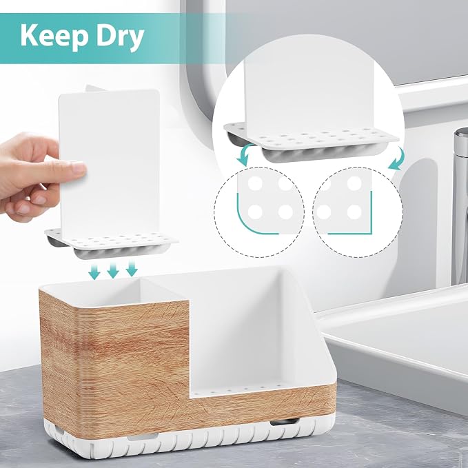 PARKMANI Toothbrush Holders for Bathrooms Countertop Organizer and Storage, Kids Electric Toothbrush and Toothpaste Holder, Bathroom Accessories Vanity Organizer (Wood Grain)