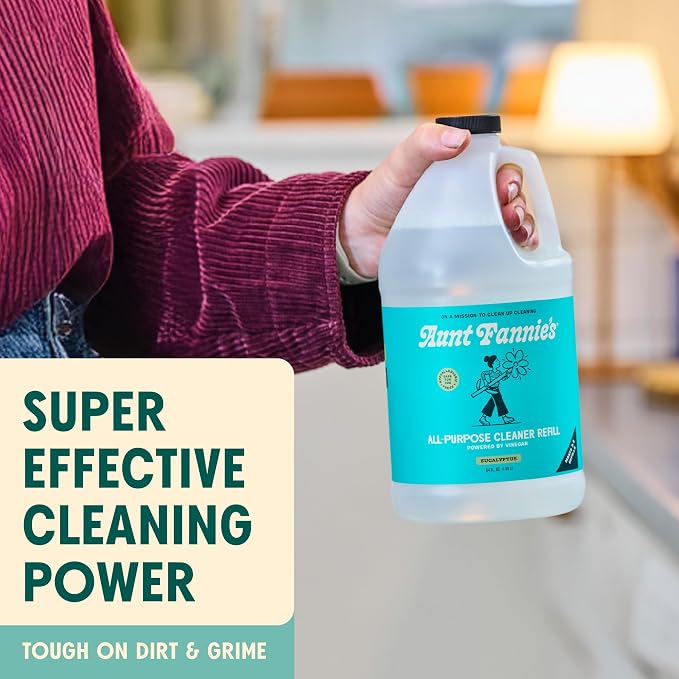 Aunt Fannie's All Purpose Vinegar Cleaner Spray, Eucalyptus, Refill 64 oz | Cuts Grease & Grime, No Harsh Residue, Safe for Kitchens Bathrooms Windows Counters & Sealed Areas, Kid and Pet Safe