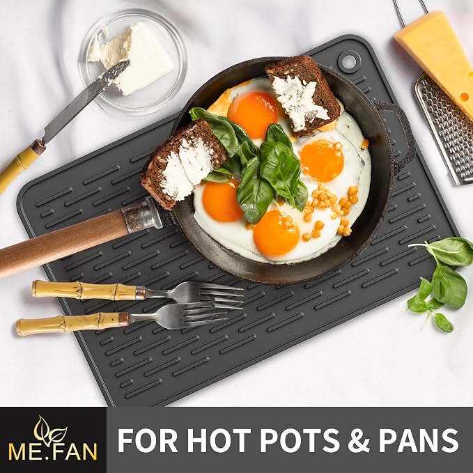 ME.FAN Silicone Dish Drying Mat for Kitchen Counter, Dish Drying Pad for Sink, Refrigerator or Drawer, Countertop Protection Pad S - 12'' x 8'' - Black