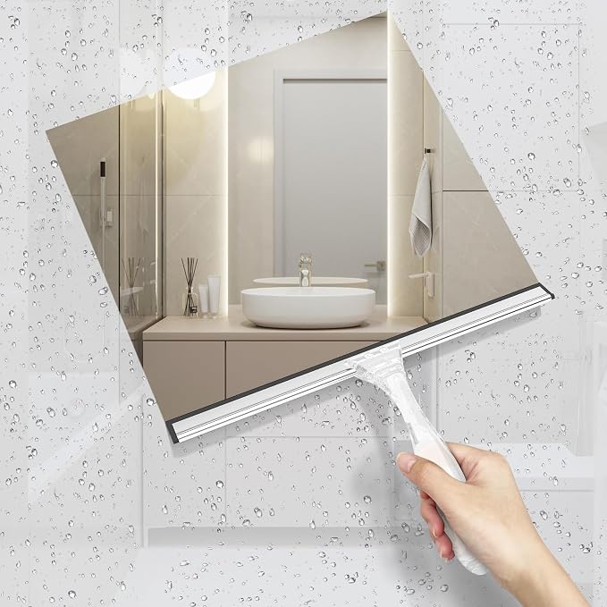 AmazerBath Squeegee for Shower Glass Door, Shower Squeegee for Glass Doors - All-Purpose Squeegee with Hook for Shower Doors, Windows, Mirrors, Tiles and Car Glass, 12 Inches - Clear