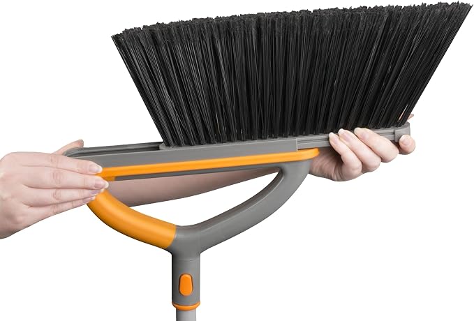 Casabella Ergo Broom & Dustpan Set Angled Broom with Replaceable Bristle Head & Hang Loop, 54-Inch, Gray