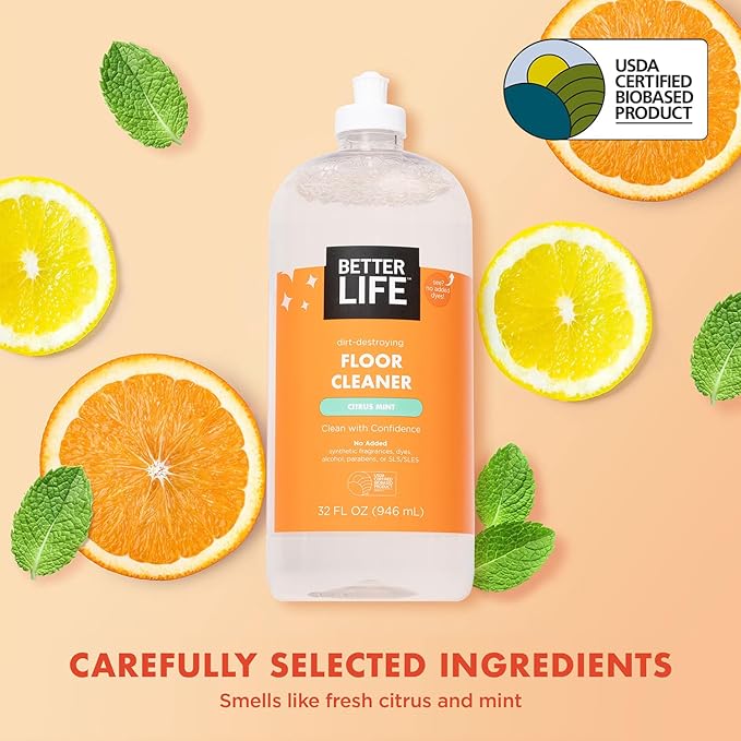 Better Life Floor Cleaner - Liquid Multipurpose Cleaner for Wood, Tile, Laminate, Vinyl, Bamboo - Hardwood Floor Cleaner for Mopping - Citrus Mint 32oz