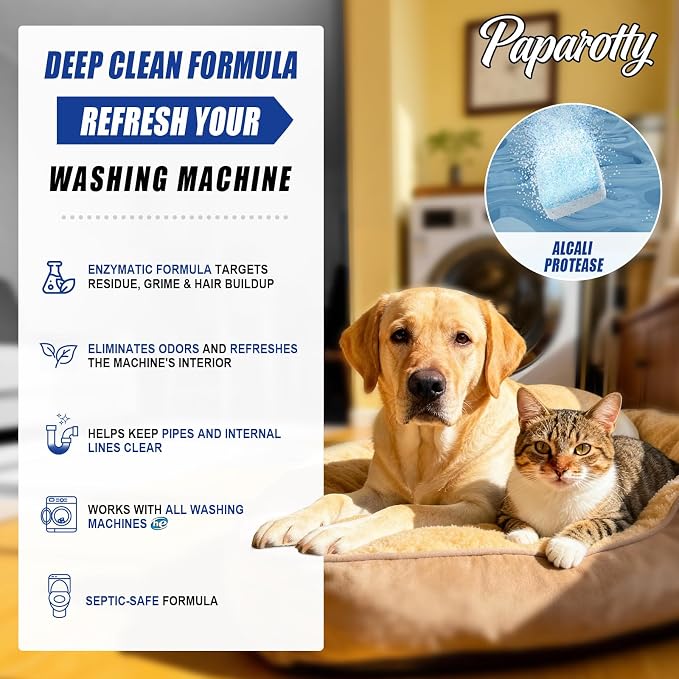 Washing Machine Cleaner Tablets - 24 Pack (12 Month Supply) | HE Compatible for Top & Front Load Washers | Pet-Safe Formula Eliminates Odors, Lint & Detergent Buildup