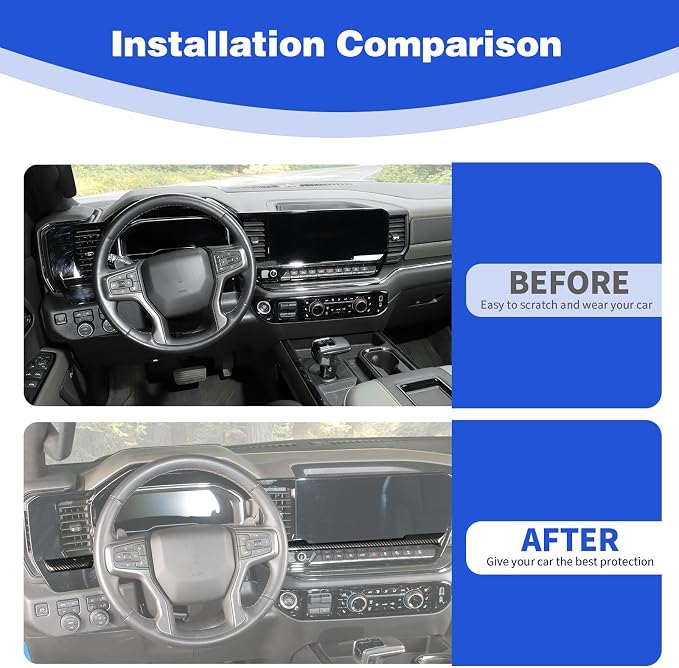 for Silverado Dashboard Panel Trim Compatible with Chevy Silverado 2022 2023 2024 Carbon Fiber Interior Accessories 2pcs
