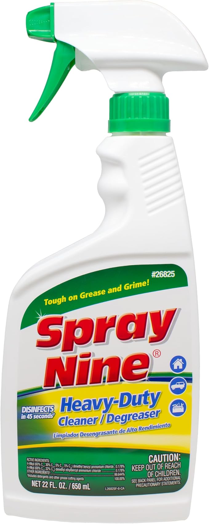 Spray Nine 26825 Heavy Duty Cleaner, Degreaser & Disinfectant for Kitchens, Bathrooms, Yard Equipment, Automotive & Industrial 22 Fl Oz. (Pack of 1)