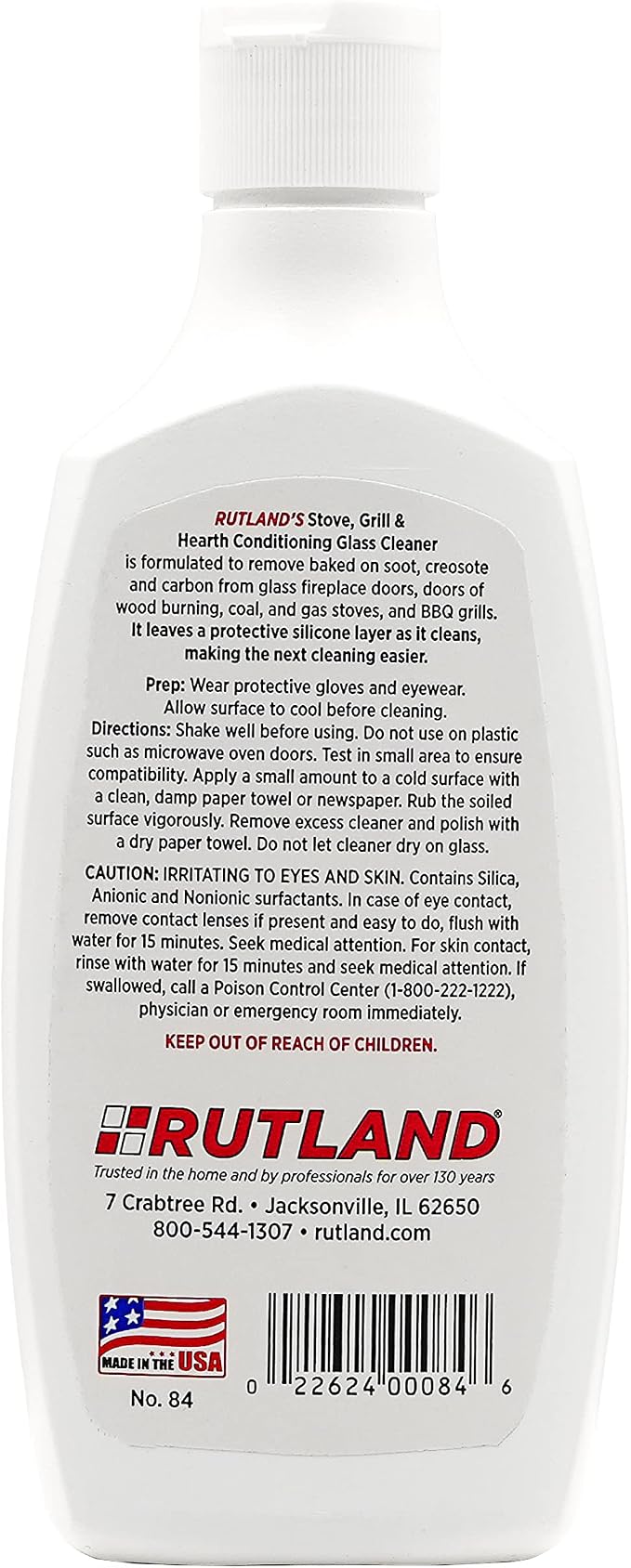 Rutland Hearth and Grill Conditioning Glass Cleaner, USA-Made Fireplace and Wood Stove High Temperature Glass & Stovetop Cleaner, RTV Silicone Layering Formula, 8 Oz