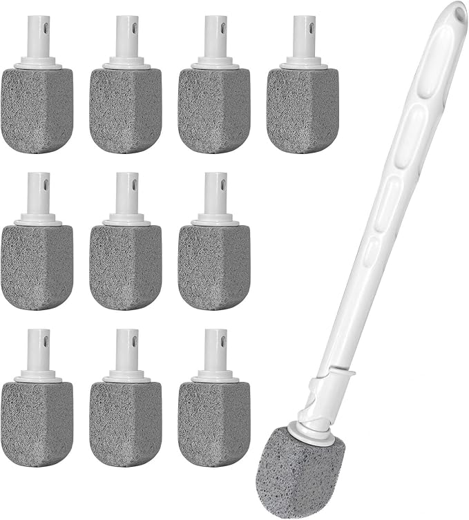 Upgrade Pumice Stone Toilet Bowl Cleaner with 16.7Inch Long Handle | Bathroom Cleaner Brush, Toilet Wand Refills, Remove Hard Water Stains, 1 Wand + Pumice Stones (10 PACK)