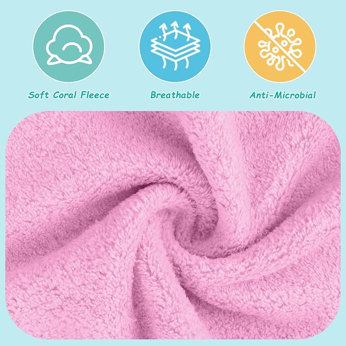 HOMEXCEL Baby Washcloths 12 Pack-Microfiber Coral Fleece Baby Bath Face Towel 7 x 9 Inch Extra Absorbent Soft Burp Cloth and Wash Cloths for Newborn-Infants and Toddlers,Light Pink