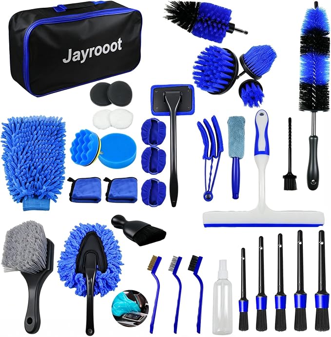 37Pcs Car Detailing Kit, Car Detailing Brush Set, Car Wash Cleaning Kit, Car Detailing Brushes, Professional Car Care Kit for Interior Exterior Wheels, (Drill is NOT Included)